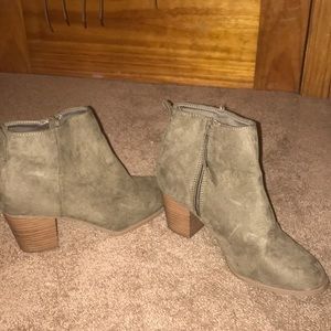 green heeled booties